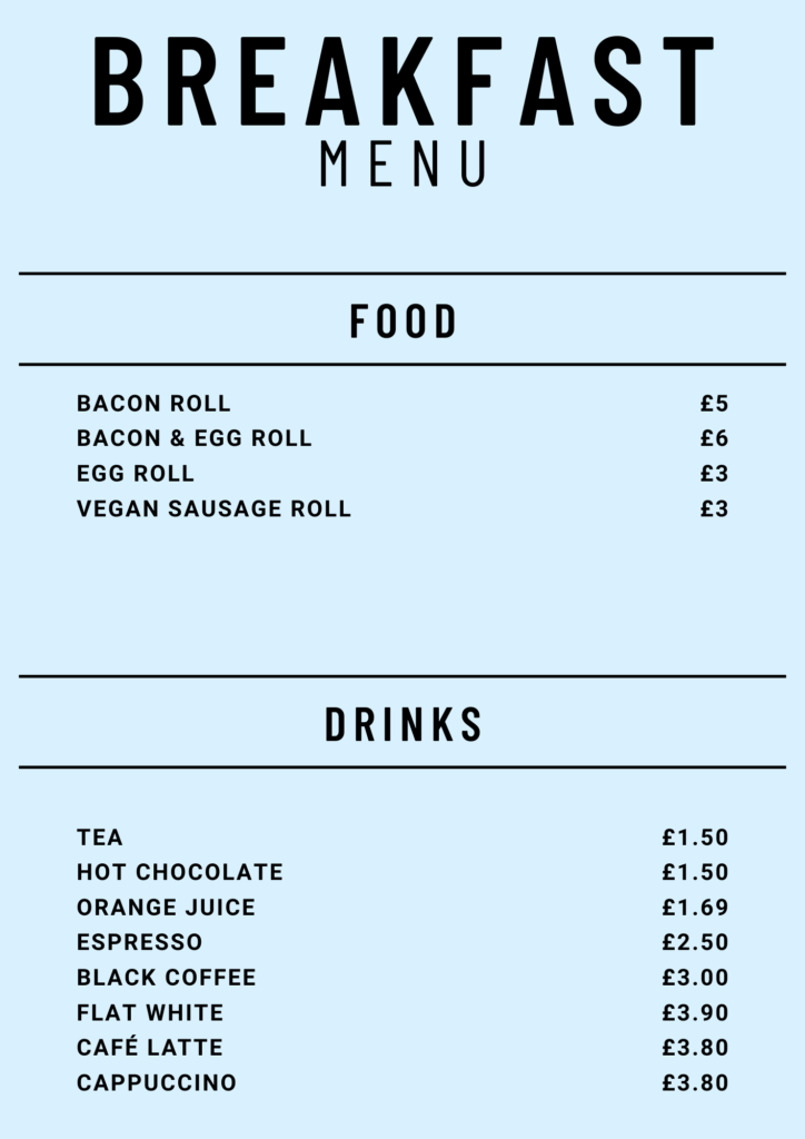 Breakfast Menu